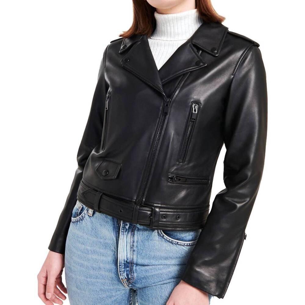 NEW ENA PELLY lambskin leather biker jacket in black